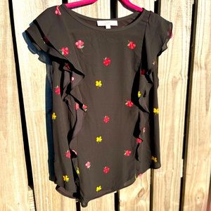 LP LOFT Black Floral Top